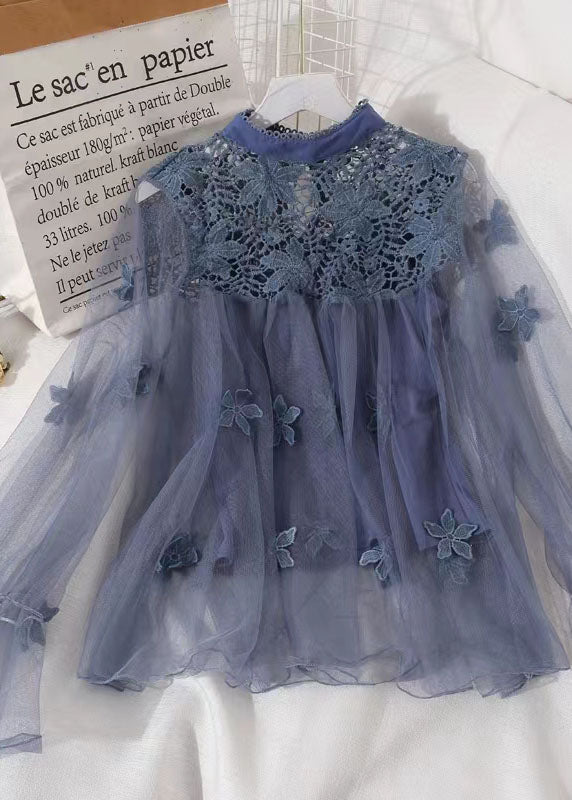 Natural Blue Hollow Out Embroideried Patchwork Tulle Two Piece Set Spring LY1472 - fabuloryshop