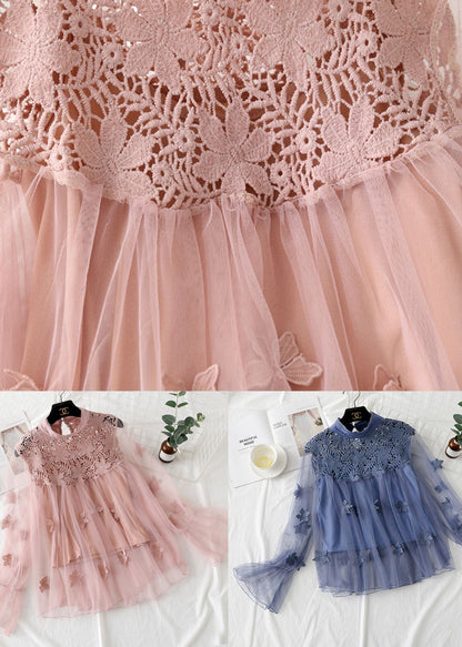 Natural Blue Hollow Out Embroideried Patchwork Tulle Two Piece Set Spring LY1472 - fabuloryshop