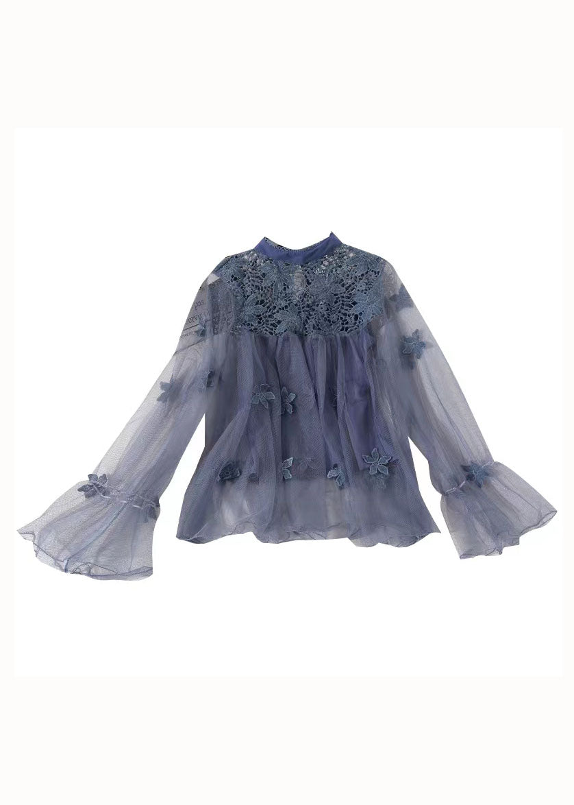 Natural Blue Hollow Out Embroideried Patchwork Tulle Two Piece Set Spring LY1472 - fabuloryshop