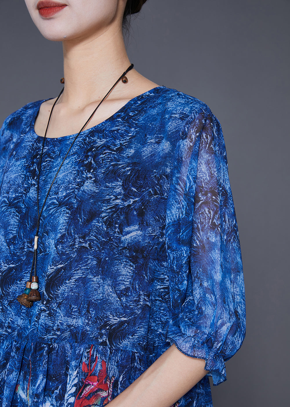 Natural Blue Print Draping Chiffon Beach Dresses Summer LY7616