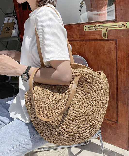 Natural Brown Hollow Out Straw Woven Satchel Bag Handbag LY1393 - fabuloryshop