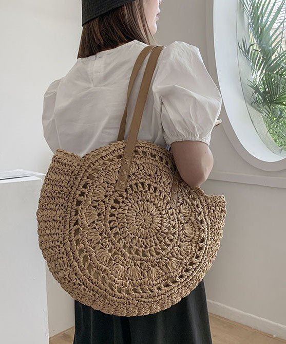 Natural Brown Hollow Out Straw Woven Satchel Bag Handbag LY1393 - fabuloryshop