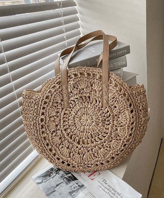 Natural Brown Hollow Out Straw Woven Satchel Bag Handbag LY1393 - fabuloryshop