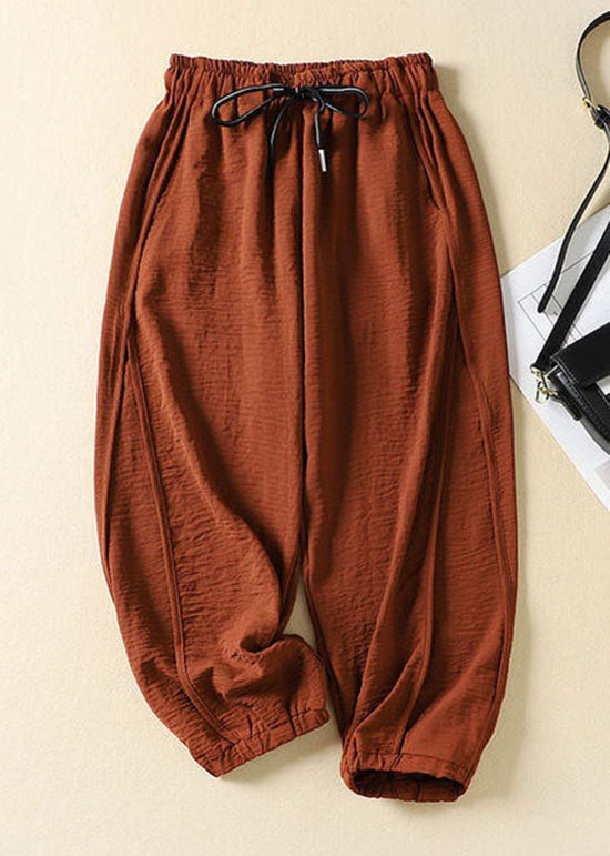 Natural Caramel Pockets Patchwork Cotton Lantern Pants Summer LY0590 - fabuloryshop