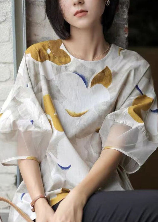 Natural Colorblock O Neck Tie Dye Print Cotton T Shirts Summer LY0582 - fabuloryshop