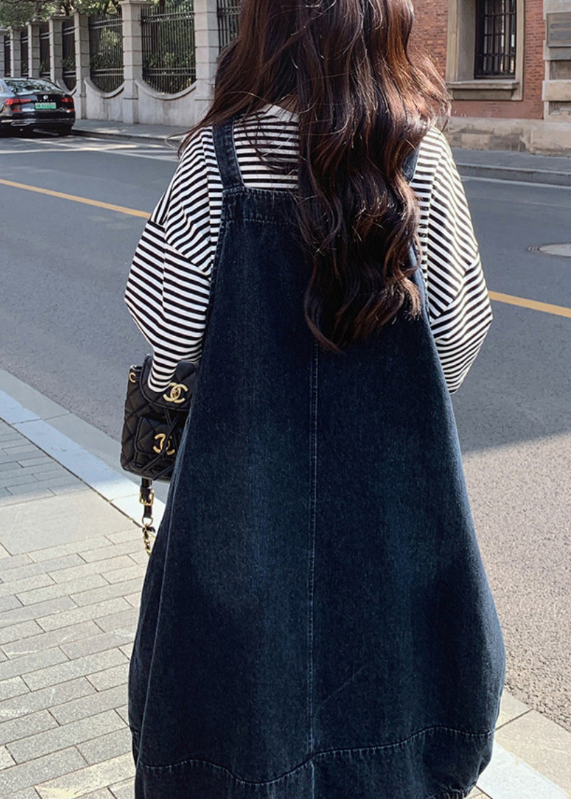 Natural Denim Blue Slash Neck Patchwork Long Spaghetti Strap Dress Sleeveless TQ1027 - fabuloryshop