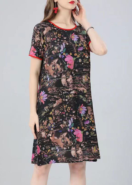 Natural Floral O Neck Print Patchwork Cotton Mid Dress Summer Ada Fashion