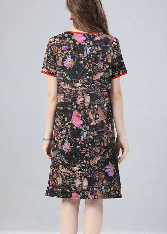 Natural Floral O Neck Print Patchwork Cotton Mid Dress Summer Ada Fashion