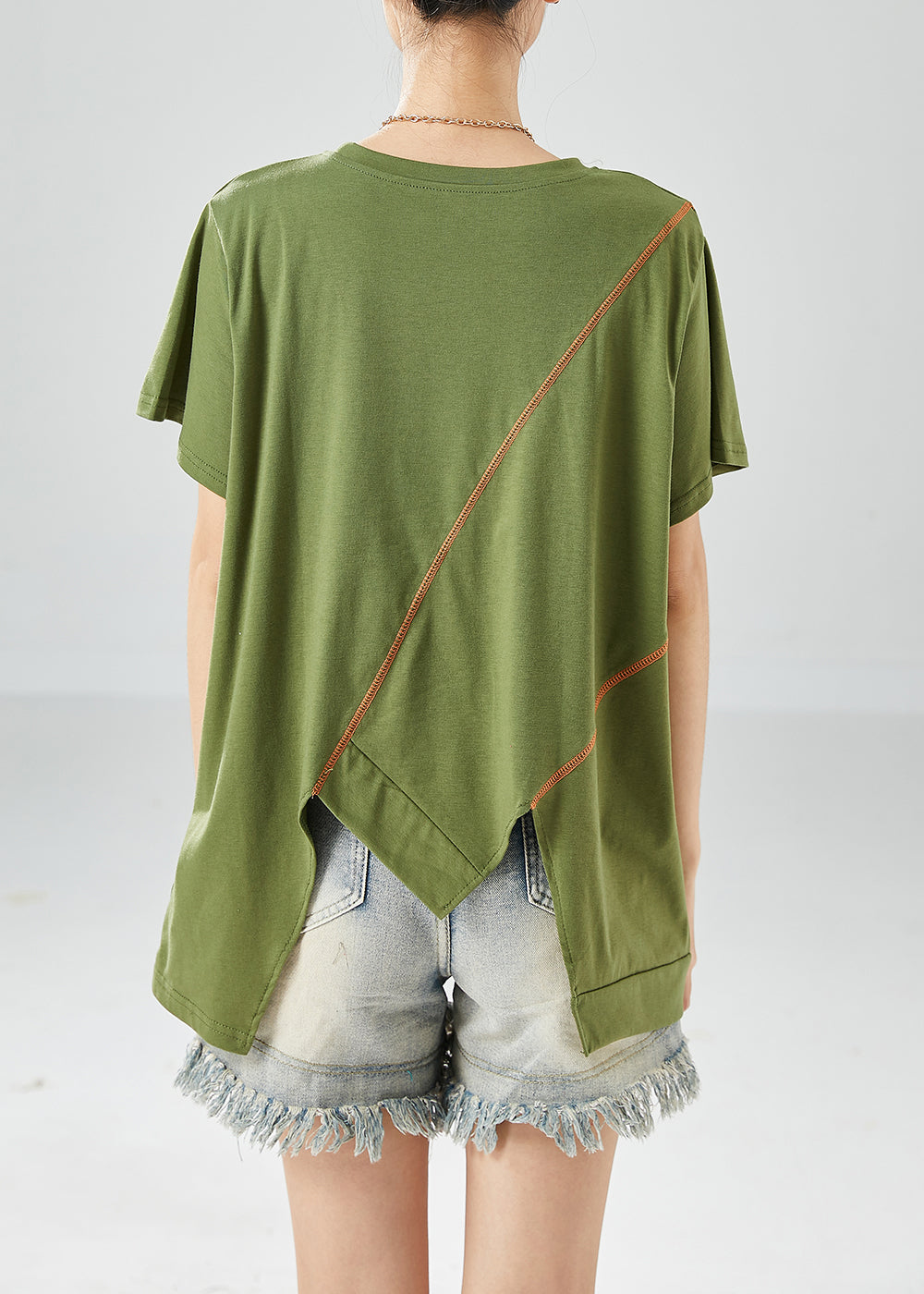 Natural Green Asymmetrical Design Print Cotton Tank Tops Summer LY6136 - fabuloryshop