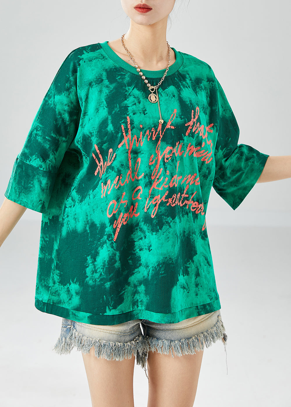 Natural Green Oversized Tie Dye Cotton Beach Vest Summer LY6123 - fabuloryshop