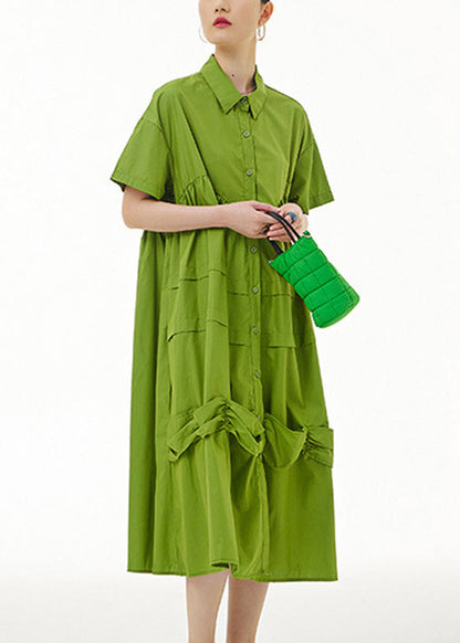 Natural Green Wrinkled Button Maxi Dress Summer LY1092 - fabuloryshop