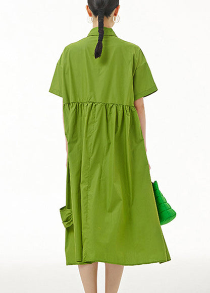 Natural Green Wrinkled Button Maxi Dress Summer LY1092 - fabuloryshop