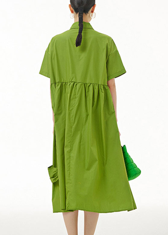 Natural Green Wrinkled Button Maxi Dress Summer LY1181 - fabuloryshop