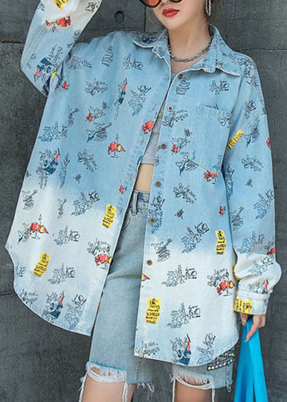 Natural Light Blue Peter Pan Collar Pockets Patchwork Denim Coat Spring LY5258 - fabuloryshop