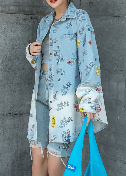 Natural Light Blue Peter Pan Collar Pockets Patchwork Denim Coat Spring LY5258 - fabuloryshop