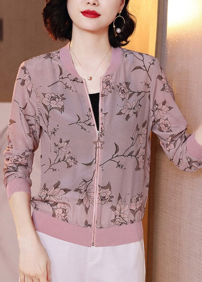 Natural Light Purple Zippered Print Chiffon Coats Summer TI1026 - fabuloryshop