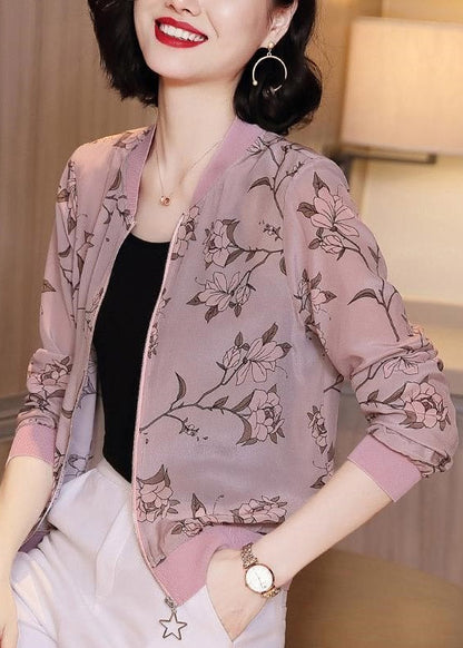 Natural Light Purple Zippered Print Chiffon Coats Summer TI1026 - fabuloryshop