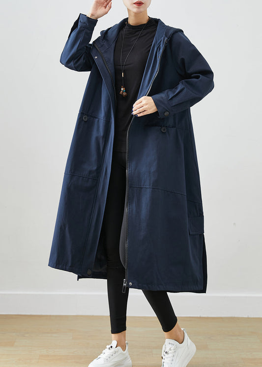 Natural Navy Oversized Pockets Cotton Trench Fall Ada Fashion