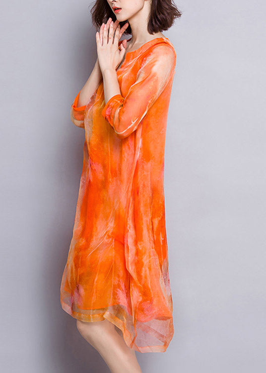 Natural Orange V Neck Tulle Vacation Long Dresses Summer TI1025