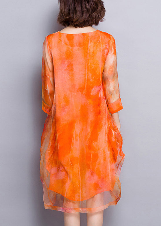 Natural Orange V Neck Tulle Vacation Long Dresses Summer TI1025