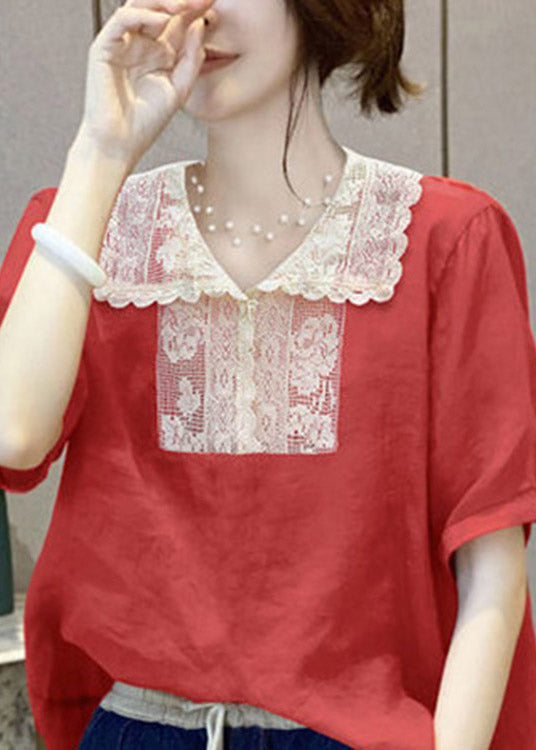 Natural Red Lace Tops - fabuloryshop