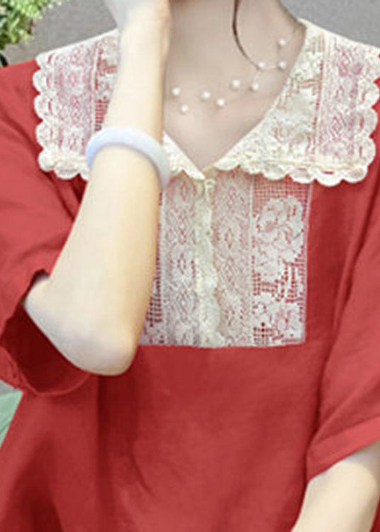 Natural Red Lace Tops - fabuloryshop