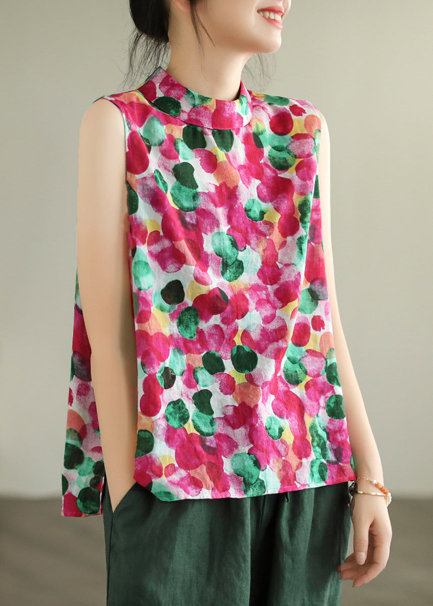 Natural Red Print Cotton Vest Summer LY6922 Ada Fashion