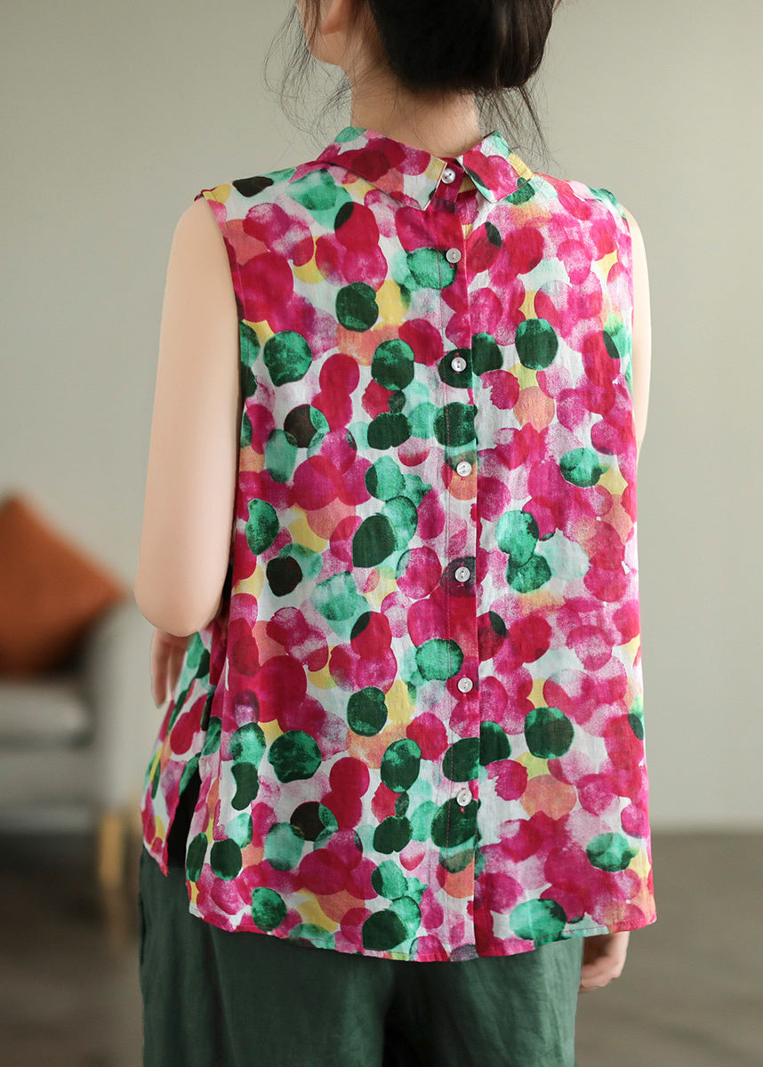 Natural Red Print Cotton Vest Summer LY6922 Ada Fashion