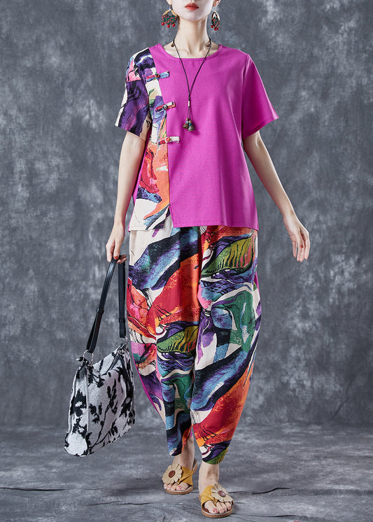Natural Rose Oversized Patchwork Cotton Two Piece Suit Set Summer LY5681 - fabuloryshop