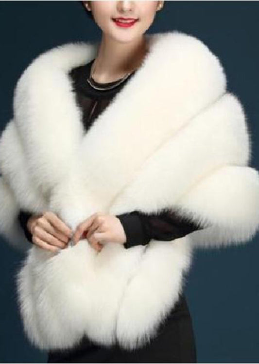 Natural White Thick Faux Fur Shawl Winter Ada Fashion