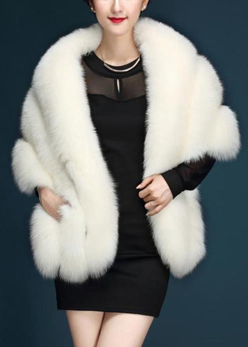 Natural White Thick Faux Fur Shawl Winter Ada Fashion