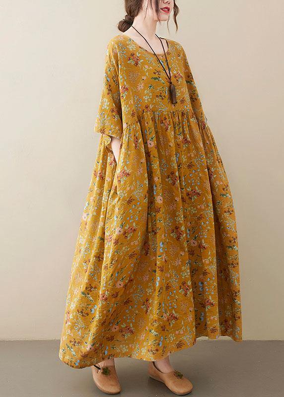 Natural Yellow Pockets Print Dress - fabuloryshop