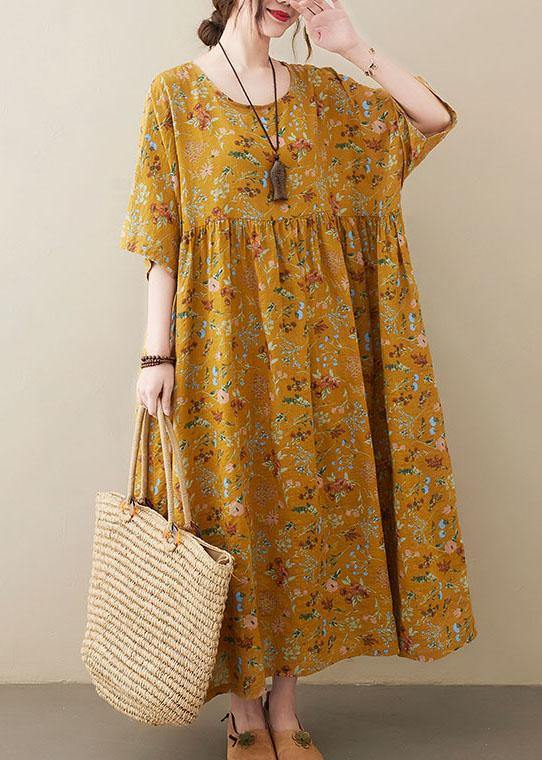 Natural Yellow Pockets Print Dress - fabuloryshop