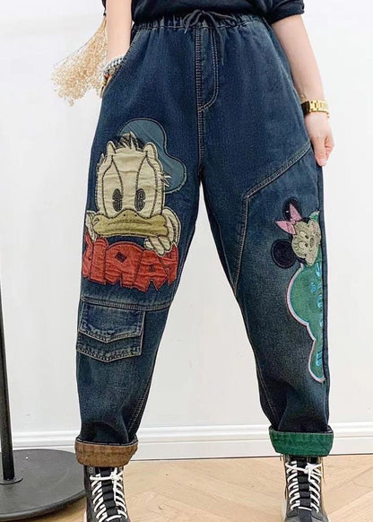 Navy Blue Elastic Waist Crop Harem Jeans TY1052 - fabuloryshop