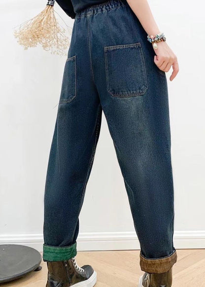 Navy Blue Elastic Waist Crop Harem Jeans TY1052 - fabuloryshop