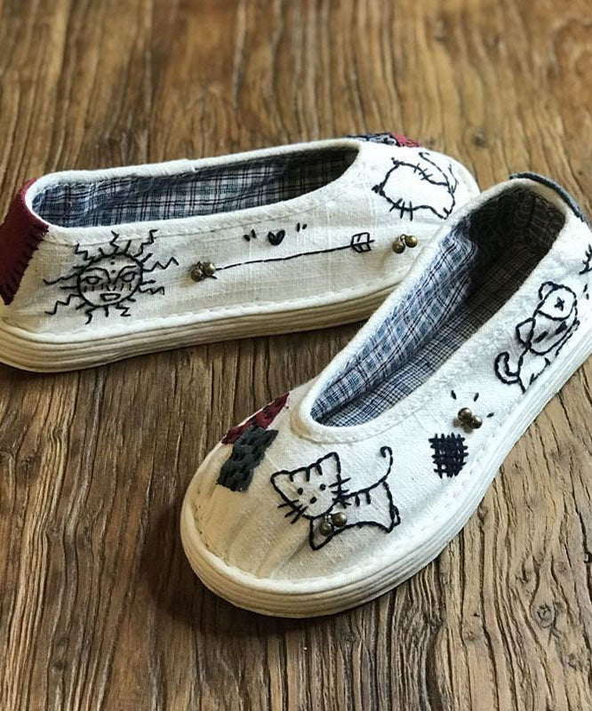 Navy Flat Feet Shoes Cotton Fabric Comfortable Splicing Cartoon Embroidery LY4354 - fabuloryshop