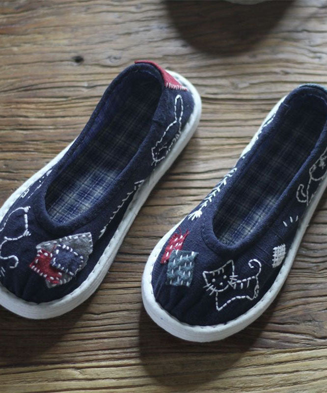 Navy Flat Feet Shoes Cotton Fabric Comfortable Splicing Cartoon Embroidery LY4354 - fabuloryshop