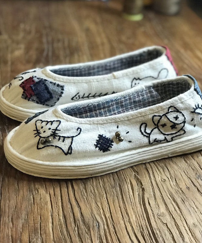 Navy Flat Feet Shoes Cotton Fabric Comfortable Splicing Cartoon Embroidery LY4354 - fabuloryshop