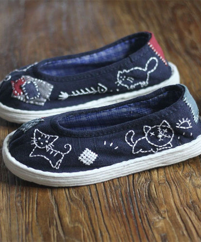 Navy Flat Feet Shoes Cotton Fabric Comfortable Splicing Cartoon Embroidery LY4354 - fabuloryshop