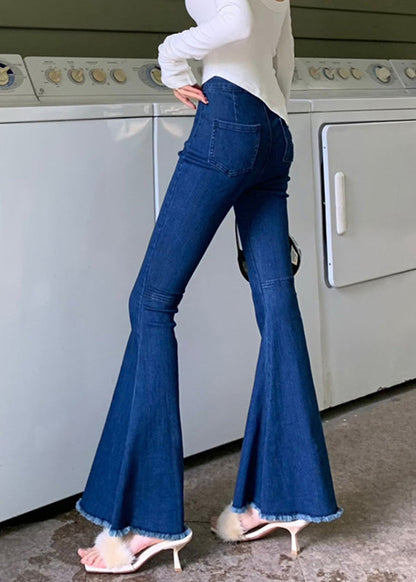 Navy High Waist Button Solid Flared Trousers TY1007 - fabuloryshop