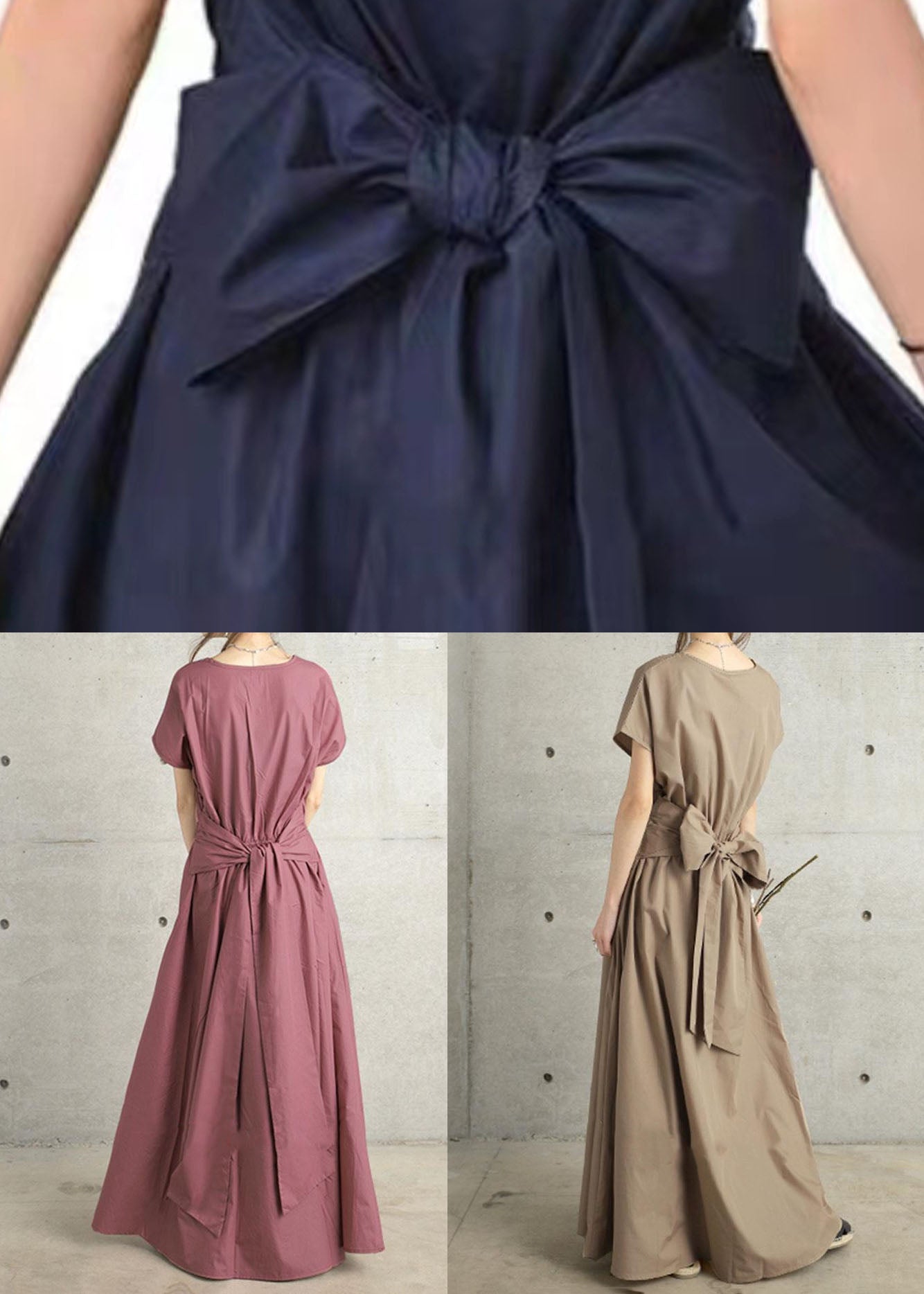 Navy Patchwork Cotton Long Dresses V Neck Wrinkled Summer LY1319 - fabuloryshop