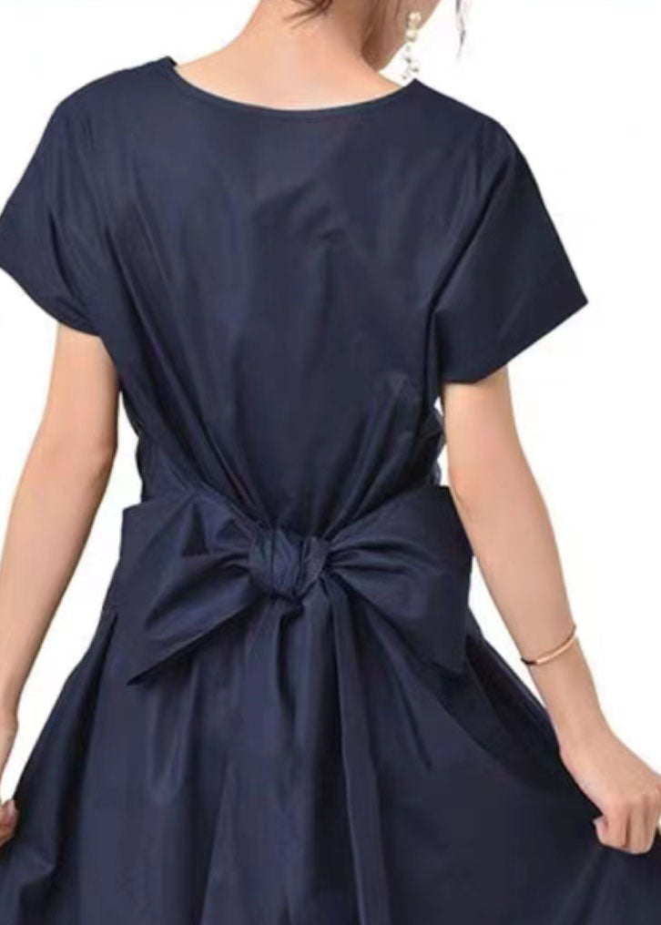 Navy Patchwork Cotton Long Dresses V Neck Wrinkled Summer LY1319 - fabuloryshop