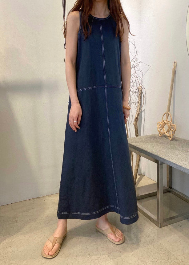 Navy Patchwork Cozy Maxi Dresses Sleeveless LY2073 - fabuloryshop