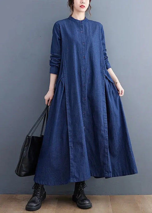 Navy Patchwork Denim Long Dress Oversized Exra Large Hem Fall Ada Fashion