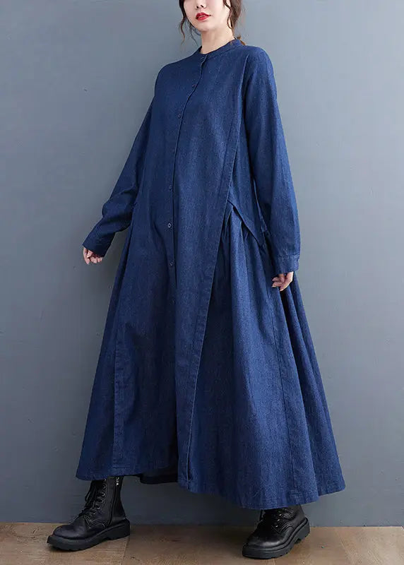Navy Patchwork Denim Long Dress Oversized Exra Large Hem Fall Ada Fashion