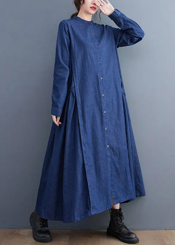 Navy Patchwork Denim Long Dress Oversized Exra Large Hem Fall Ada Fashion
