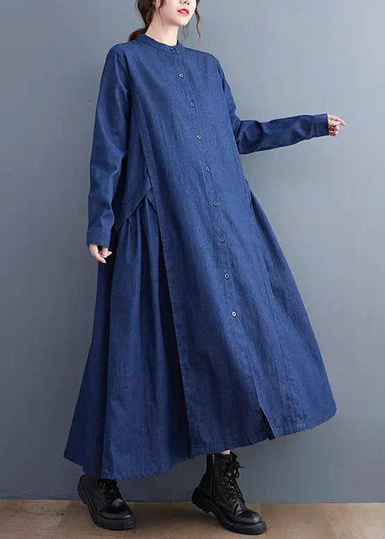 Navy Patchwork Denim Long Dress Oversized Exra Large Hem Fall Ada Fashion