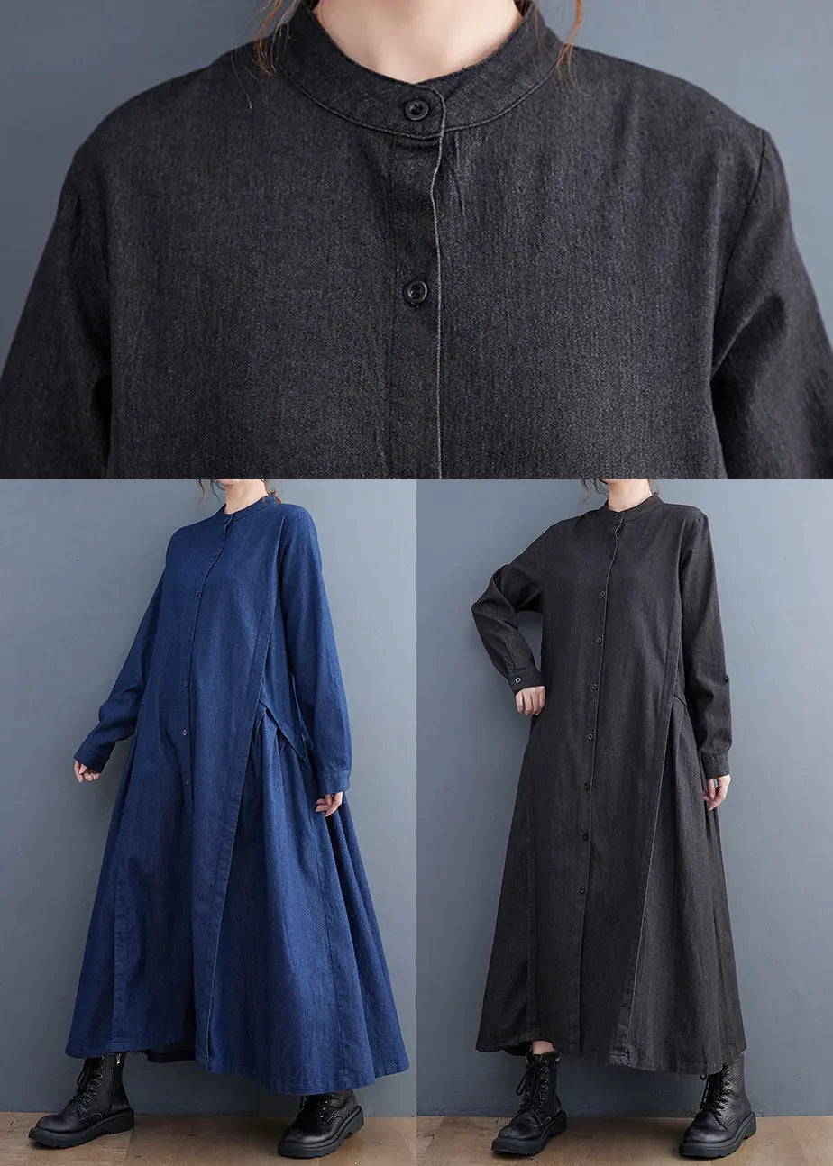 Navy Patchwork Denim Long Dress Oversized Exra Large Hem Fall Ada Fashion