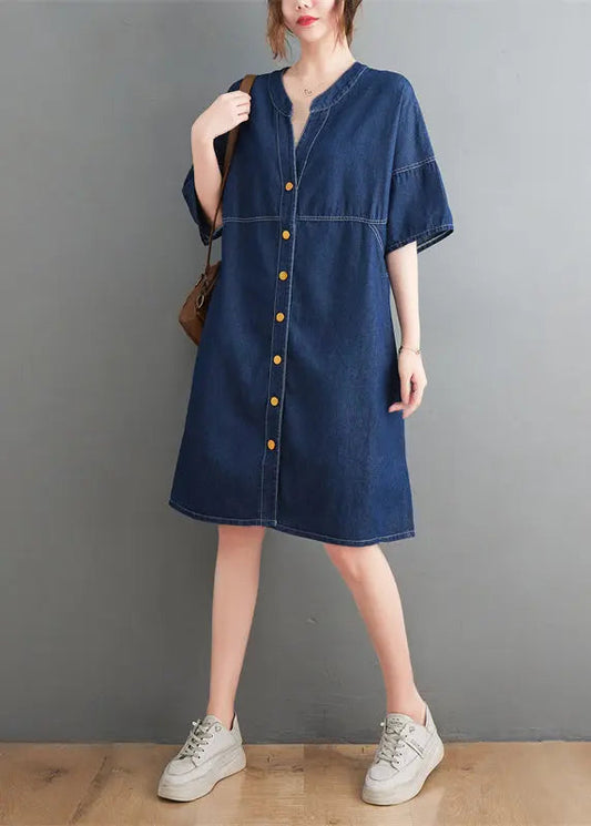 Navy Patchwork Denim Maxi Dress Oversized Summer Ada Fashion