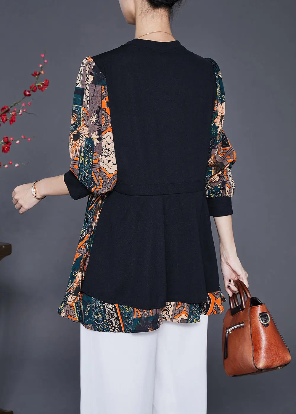 Navy Patchwork Spandex Fake Two Piece Shirts Fall Ada Fashion